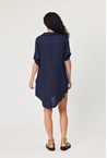 LINEN SPLASH DRESS - navy purpl